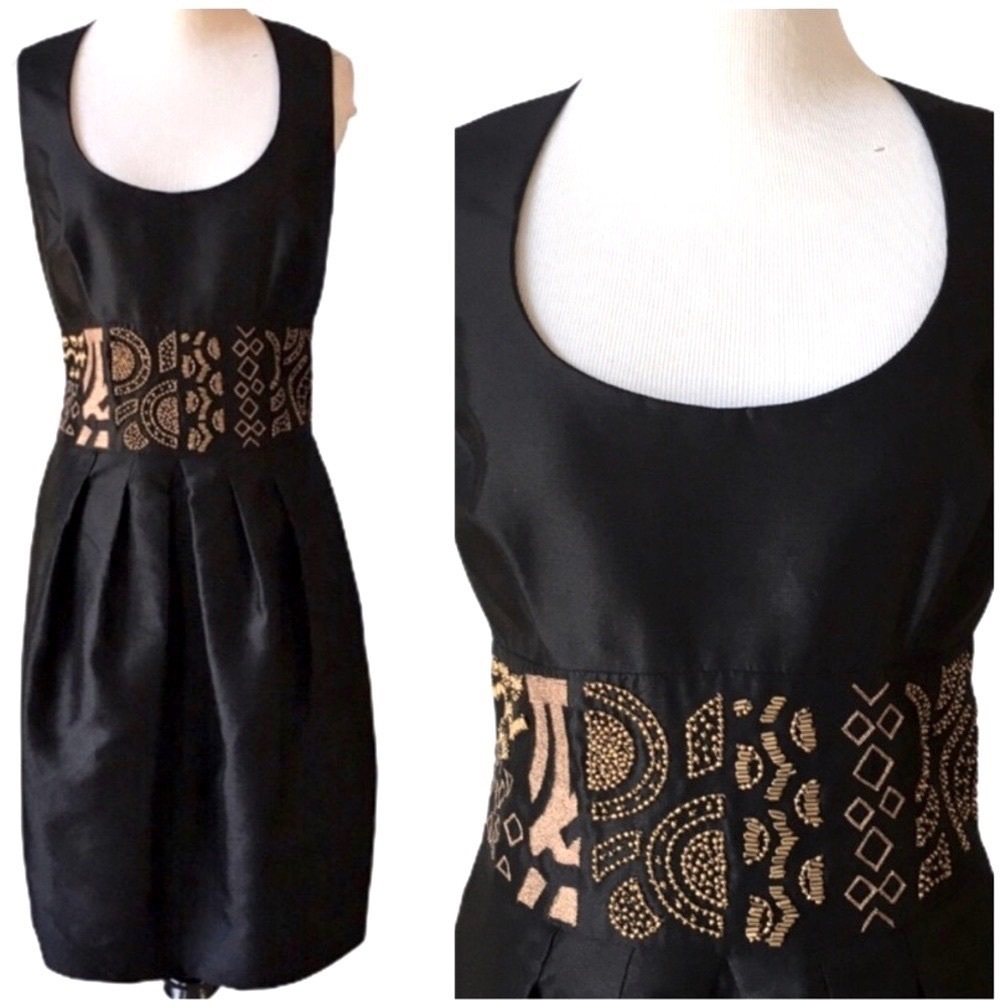 Nicole Miller Collection Black Silk & Antique Gold Beaded Dress - New With Tags